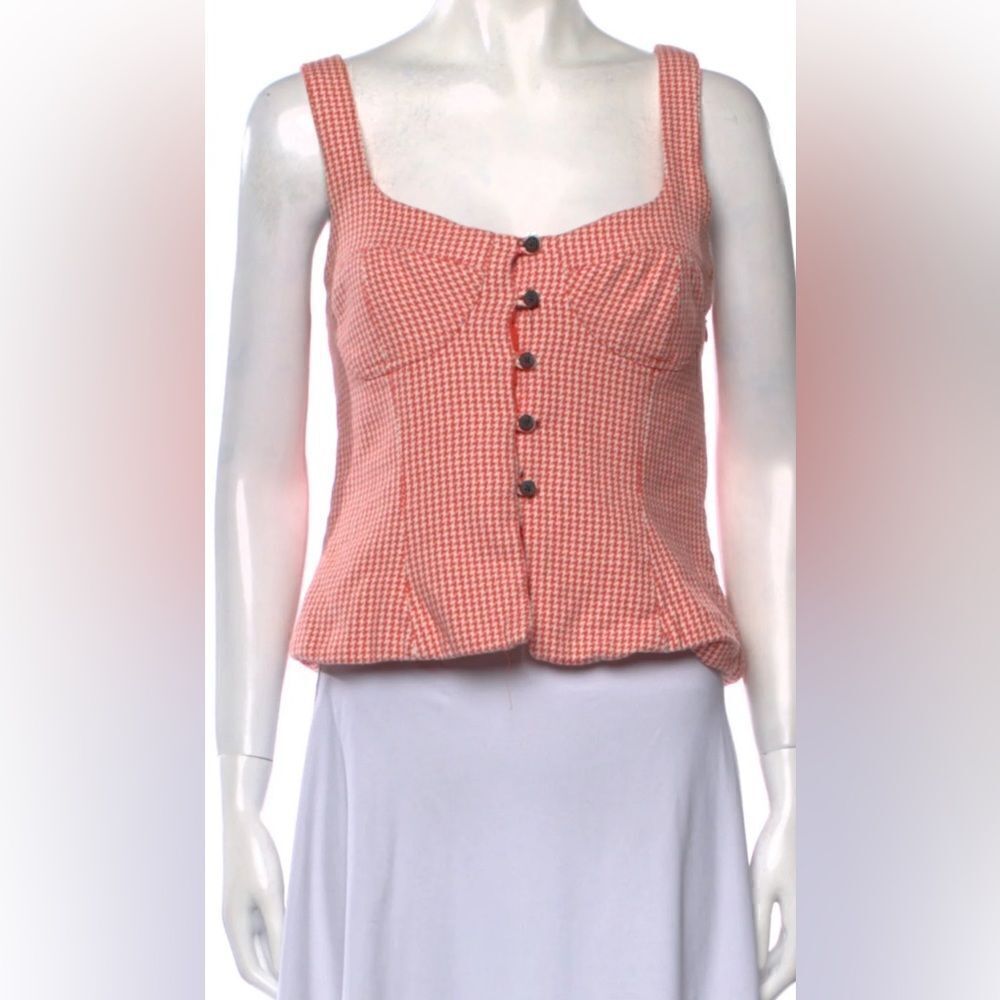 MARA HOFFMAN Plaid Print Square Neckline Crop Top Size 12